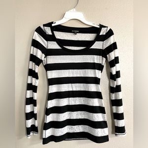 Express XS Long Sleeve Black White Top